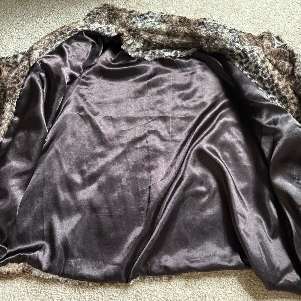 Vintage leopard print cape swing jacket Large faux fur 4 button snap closure - Picture 6 of 7